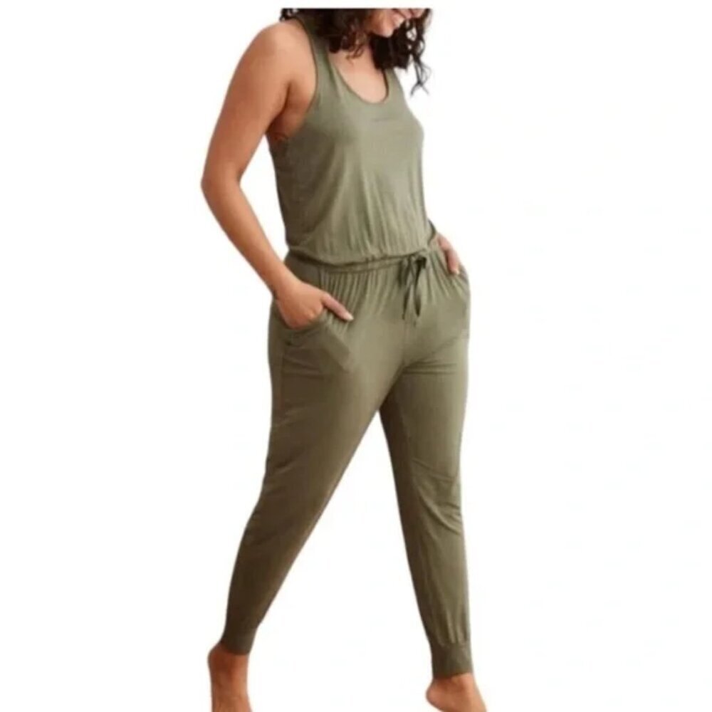 Aerie Soft Racerback Tank Jumpsuit In Olive Green